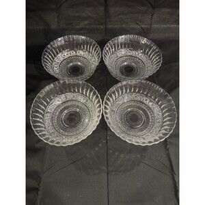 Vintage KIG Malaysia Clear Glass Fleur De Lis Trellis Bowls, Set of 4
